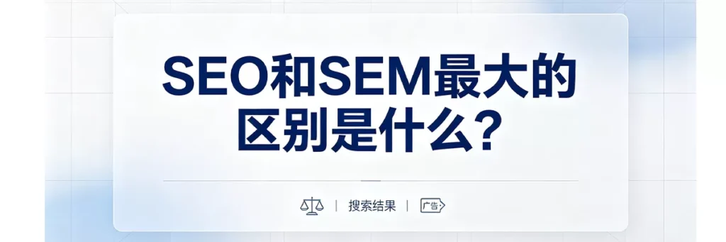 SEO和SEM最大的区别：免费自然排名 vs 付费广告位，长期收益 vs 即时效果，点击成本 vs 时间成本